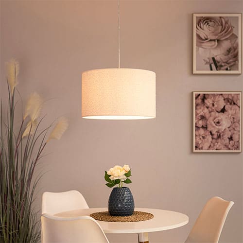 Suspension BOUCLE en Bois de Chêne et Tissu Blanc