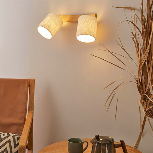 Spot double BOUCLE en bois de chêne et tissu blanc
