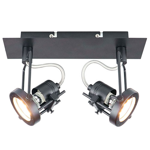 spots modernes orientables techno (2x3w) en métal noir mat