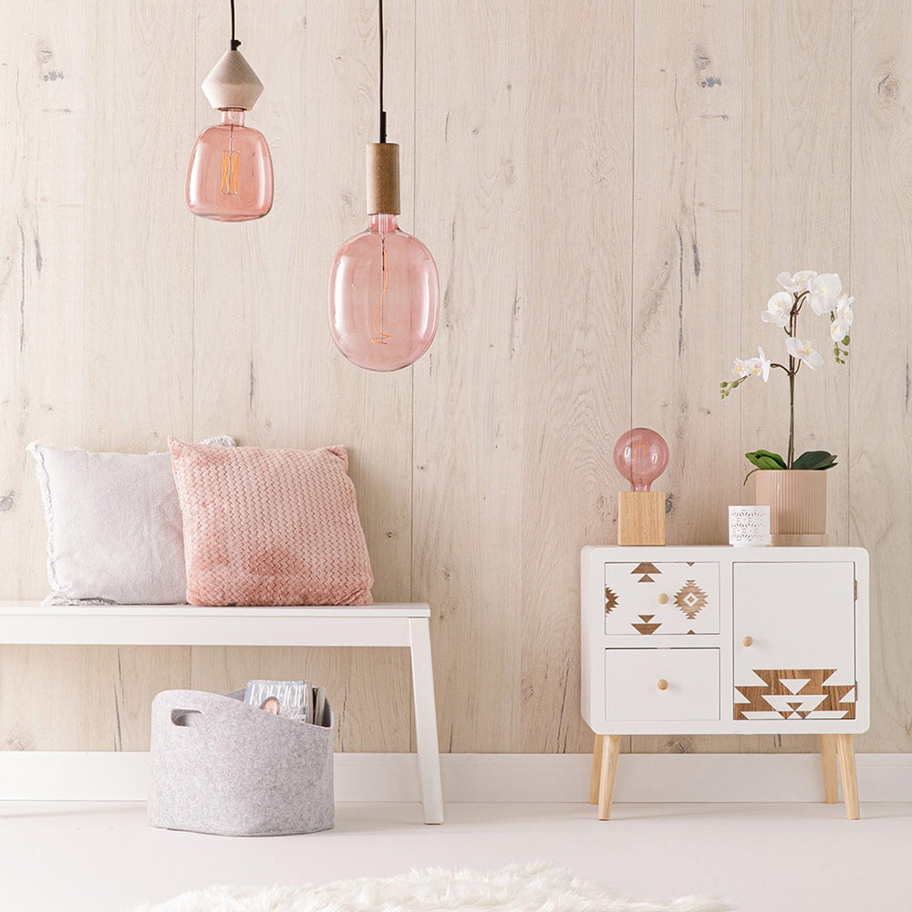 pendel dai en textile blanc et bois naturel clair (e27 – 40w)
