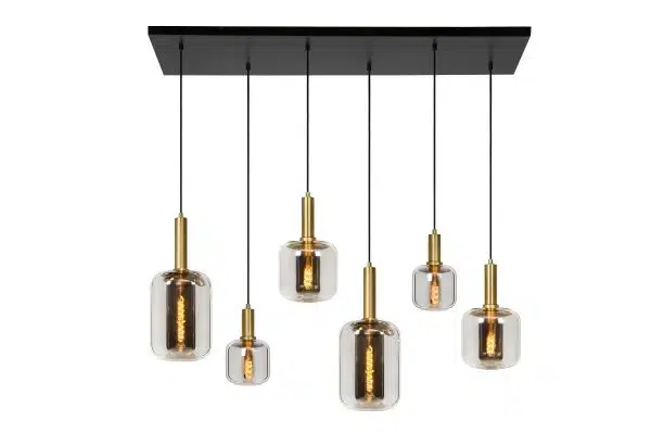 Suspension barre Lucide Joanet 6xE27 132cm,fumé