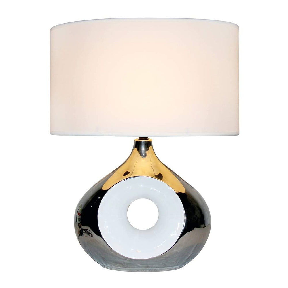 lampe de salon holly argentée en céramique et abat-jour blanc