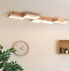 Plafonnier LED SQUARED en métal effet bois