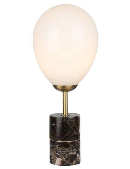 Lampe à poser LEXY (H52cm) en marbre marron, métal laiton et verre opale blanc