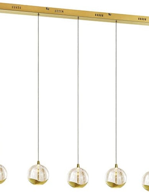 Suspension barre LED SPARK en métal doré et verre