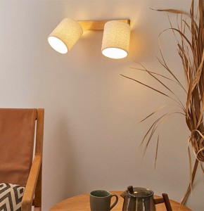 Spot double BOUCLE en bois de chêne et tissu blanc