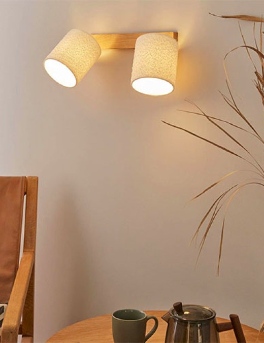 Spot double BOUCLE en bois de chêne et tissu blanc