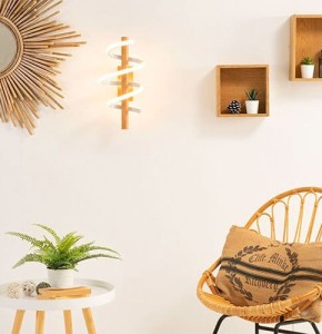 Suspension barre LED VORTEX en métal couleur bois