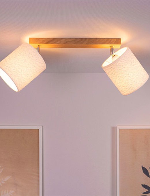 Spot double BOUCLE en bois de chêne et tissu blanc