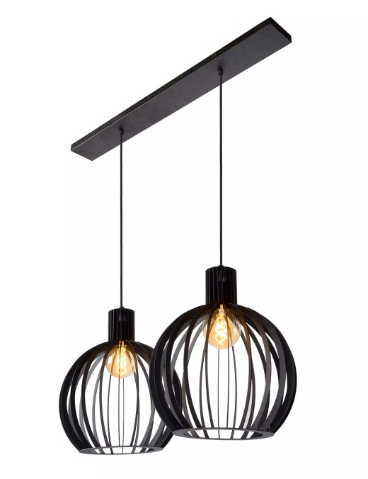 Suspension barre Lucide Mikaela 2xE27 90cm,noir