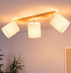 Plafonnier BOUCLE en bois de chêne et tissu blanc