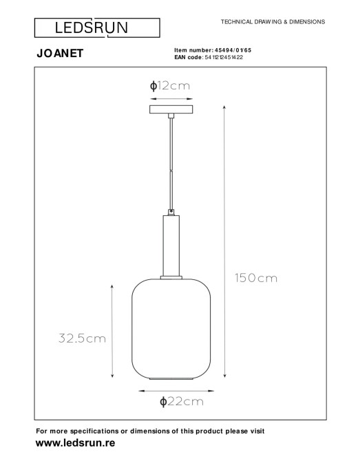 Suspension Lucide Joanet 1xE27 22cm,fumé